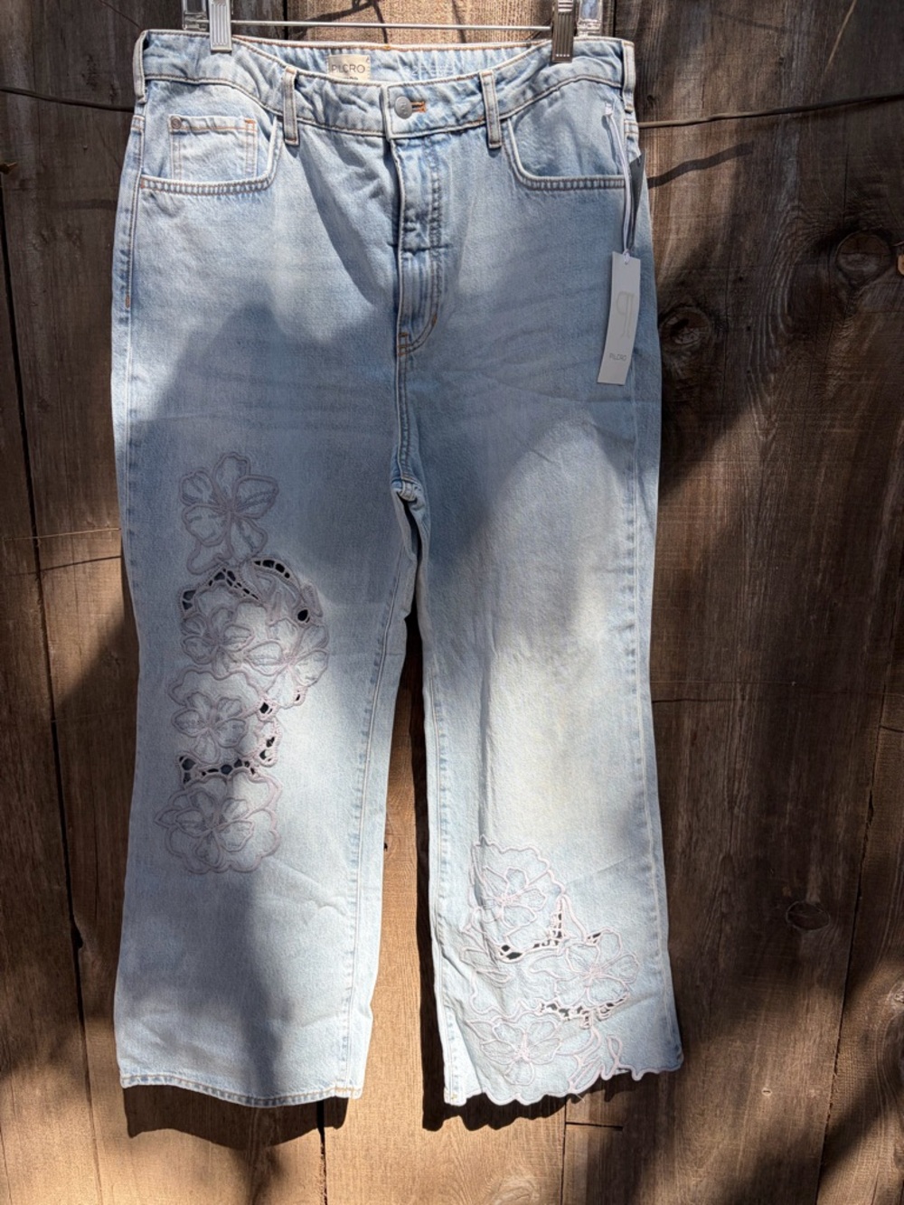 Pilcro Light Blue Embroidered Flare Jeans